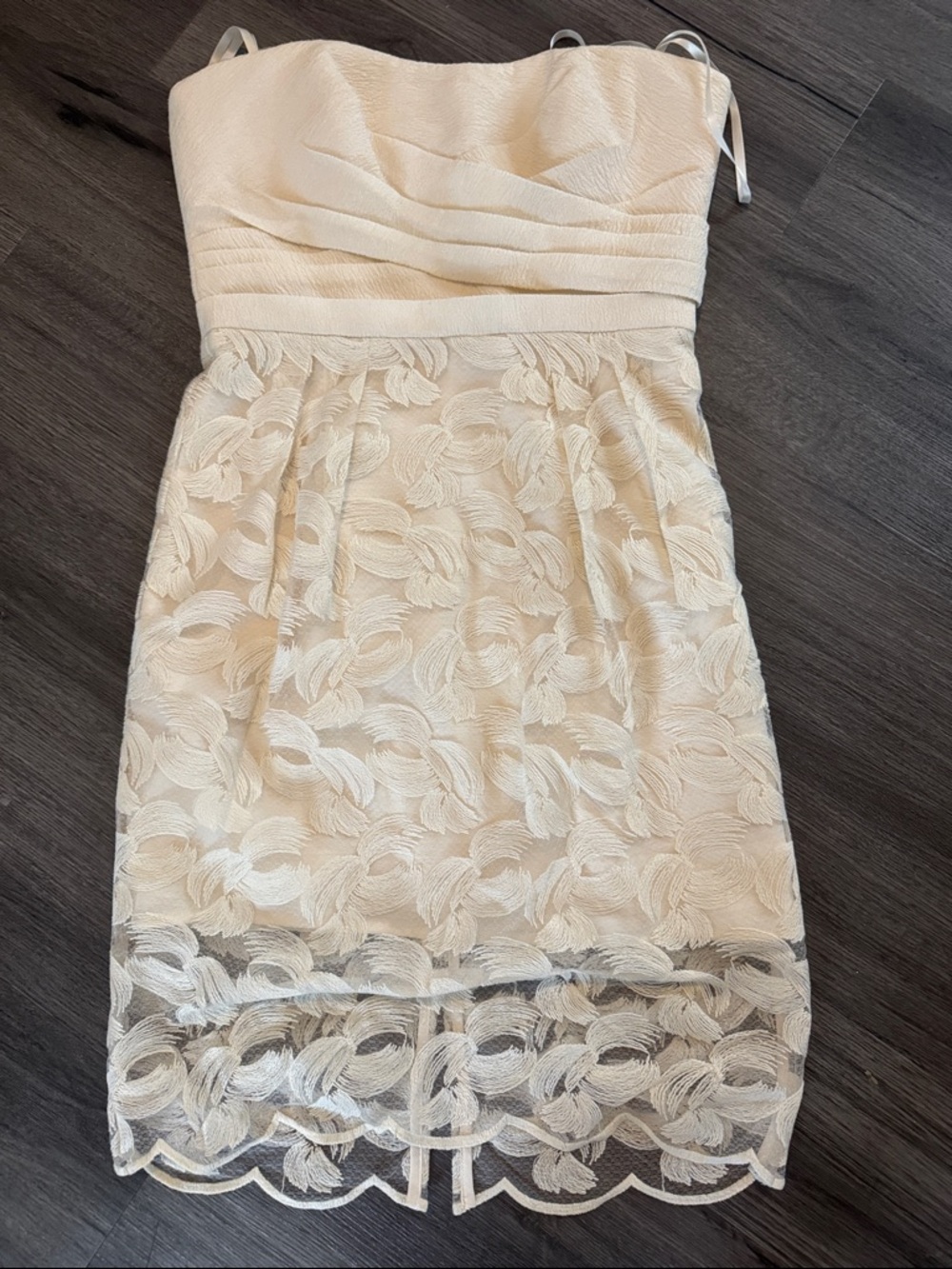 BCBG Cream Strapless Lace Cocktail Dress